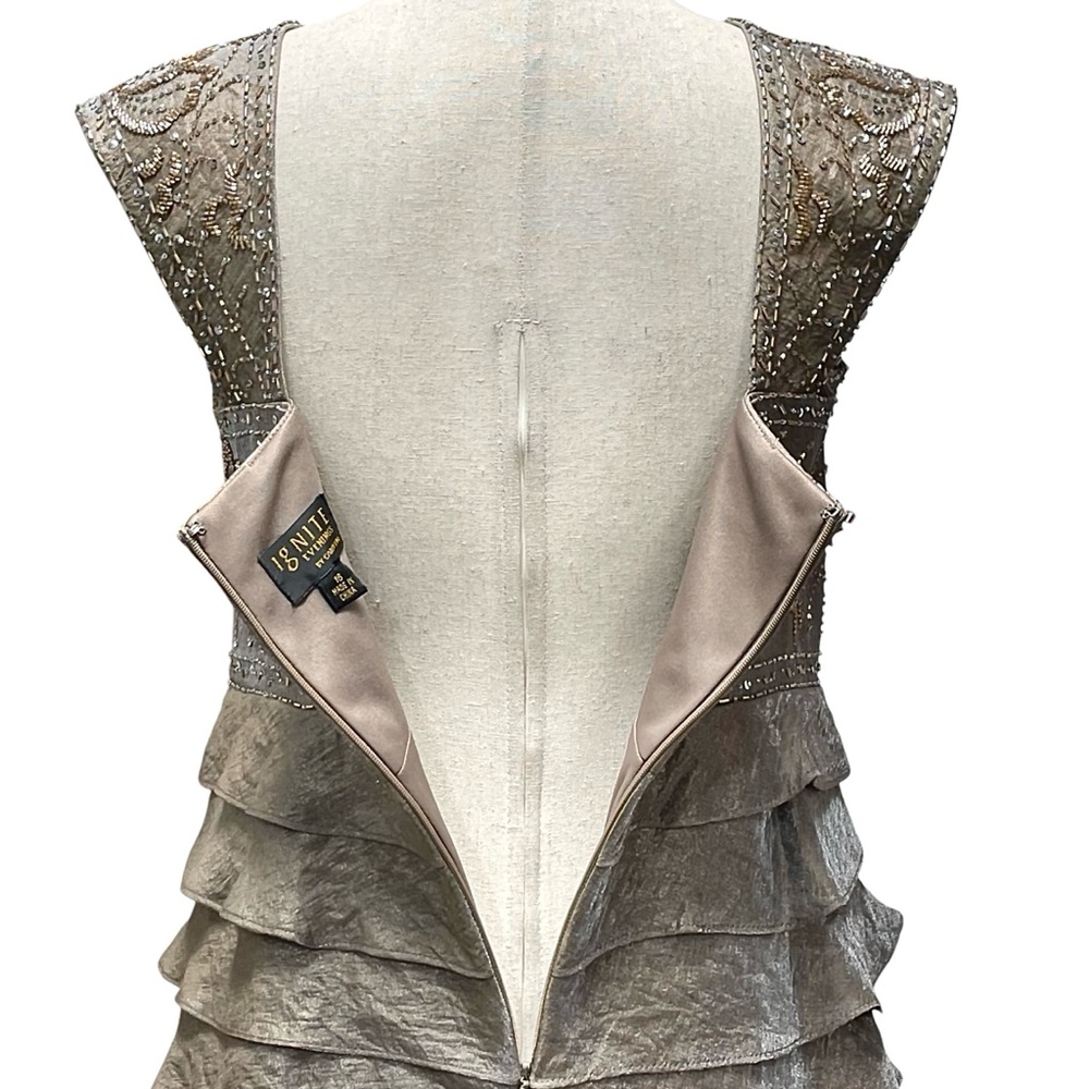 Ignite Evenings By Carol Lin Bead Embellished Tiered Chiffon Gown Taupe … - Picture 9 of 12
